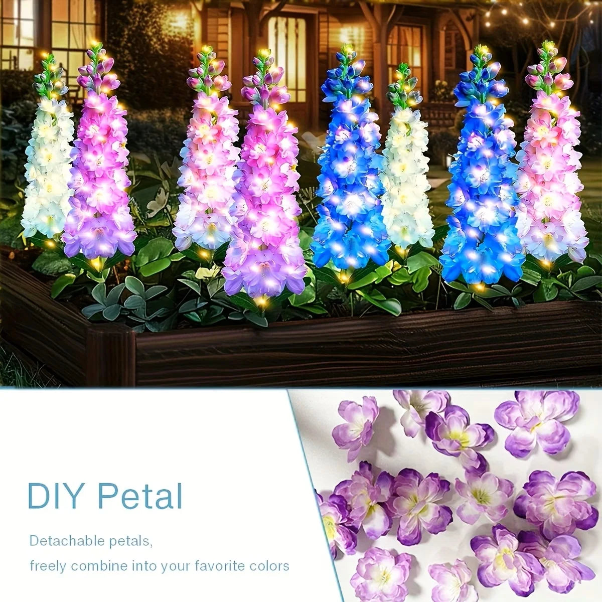 Solar Delphinium Flower Lights Waterproof Outdoor Garden Patio Decor