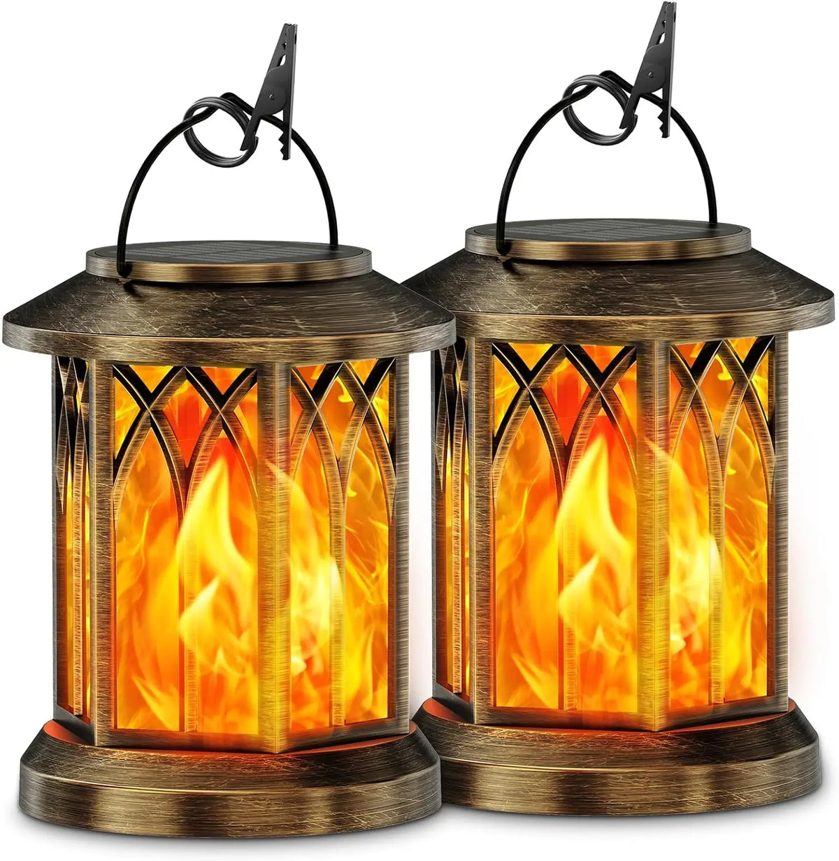 Waterproof Flickering Flame Solar Lantern For Outdoor Hanging Decor