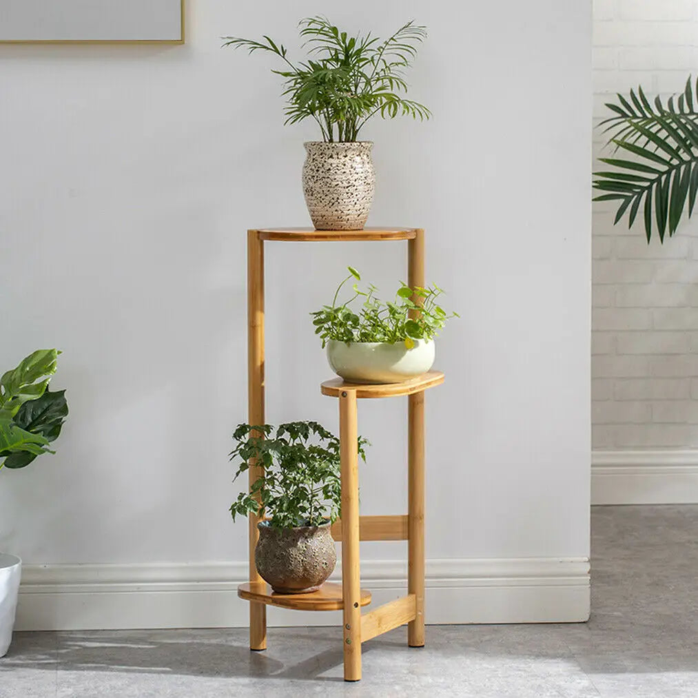 3-Tier Bamboo Plant Stand Indoor Corner Display Rack
