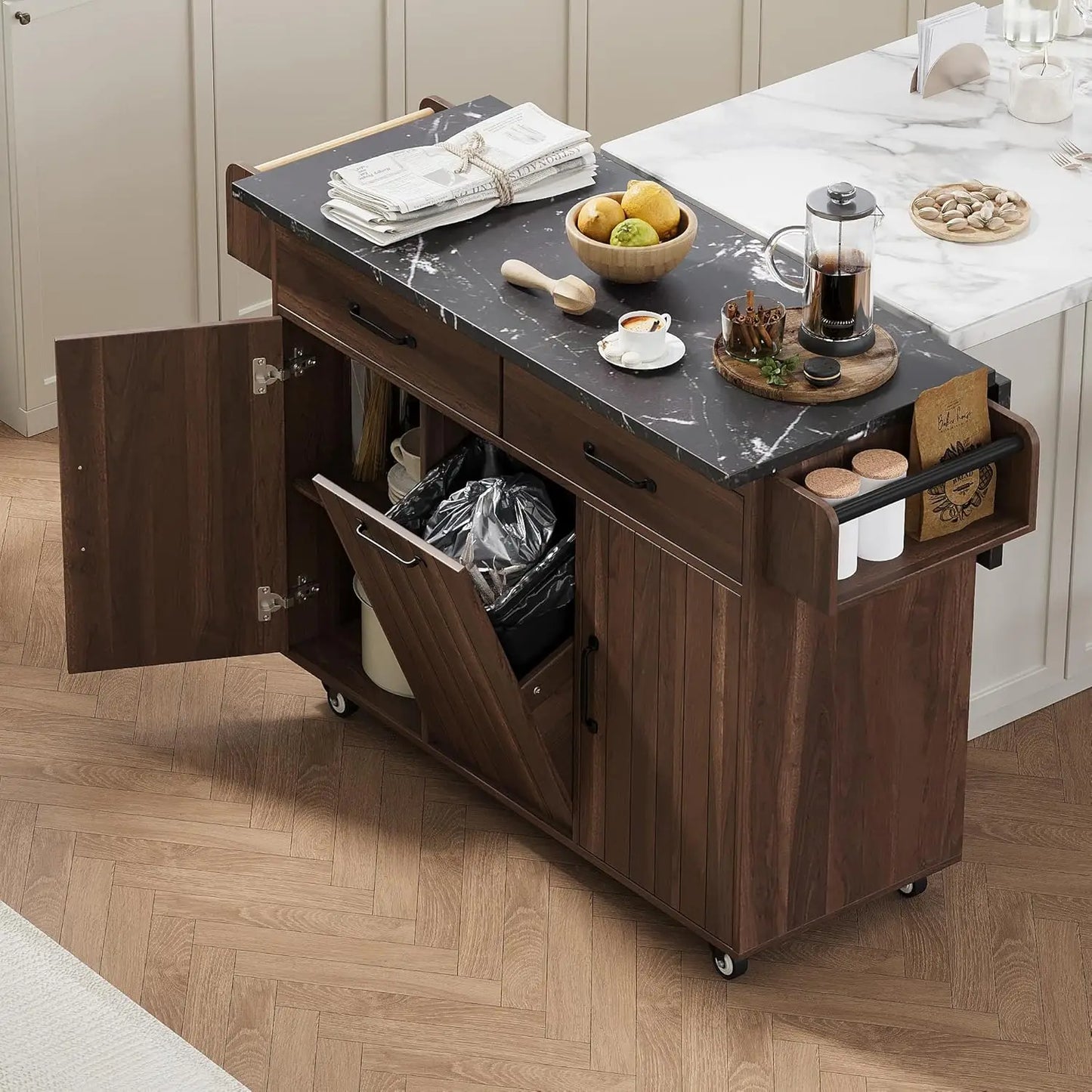 Rolling Kitchen Island With Power Outlet And Drop Leaf