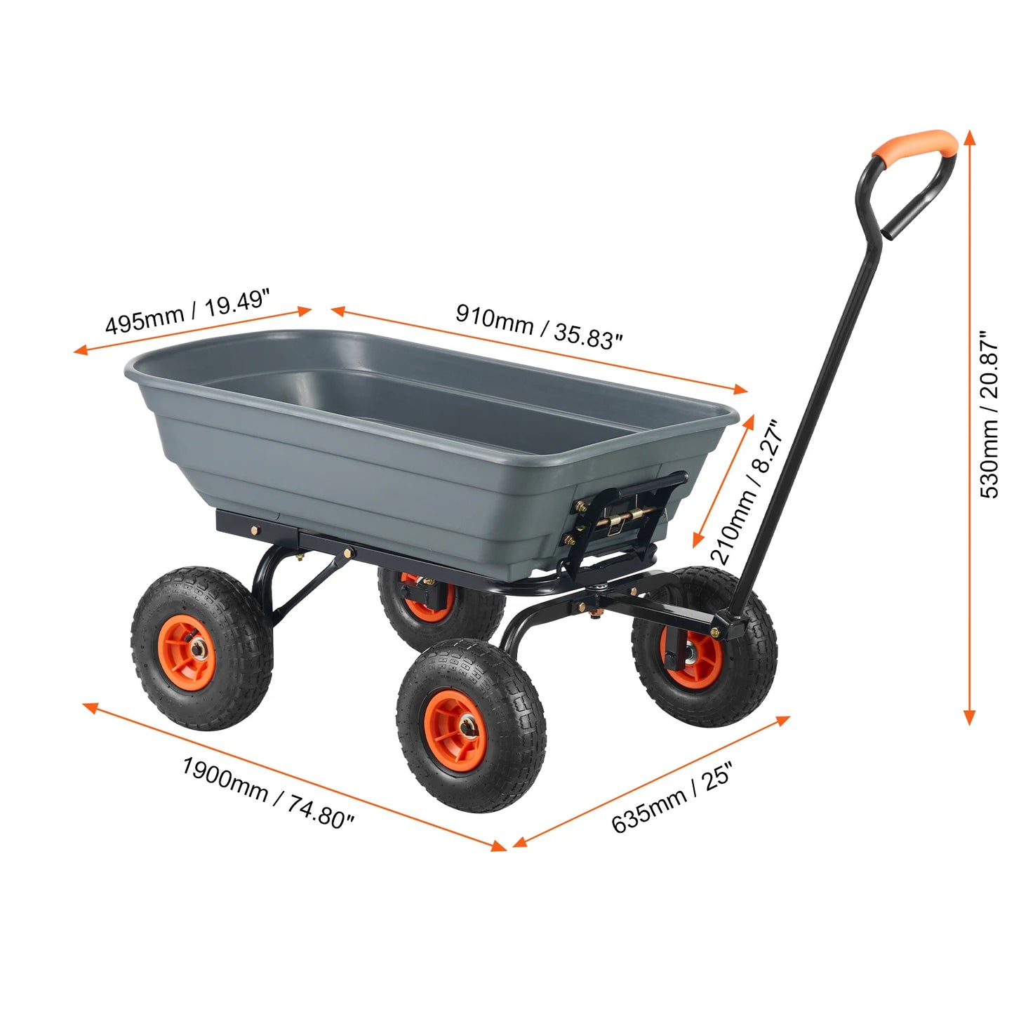 SucceBuy Poly Garden Dump Cart With Steel Frame 2-In-1 Handle