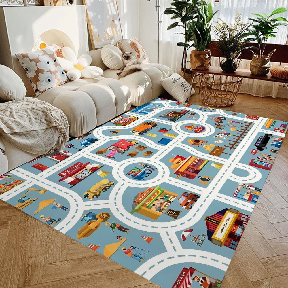 Car Play Mat For Kids TrafficThemed Rug Non Slip Playroom