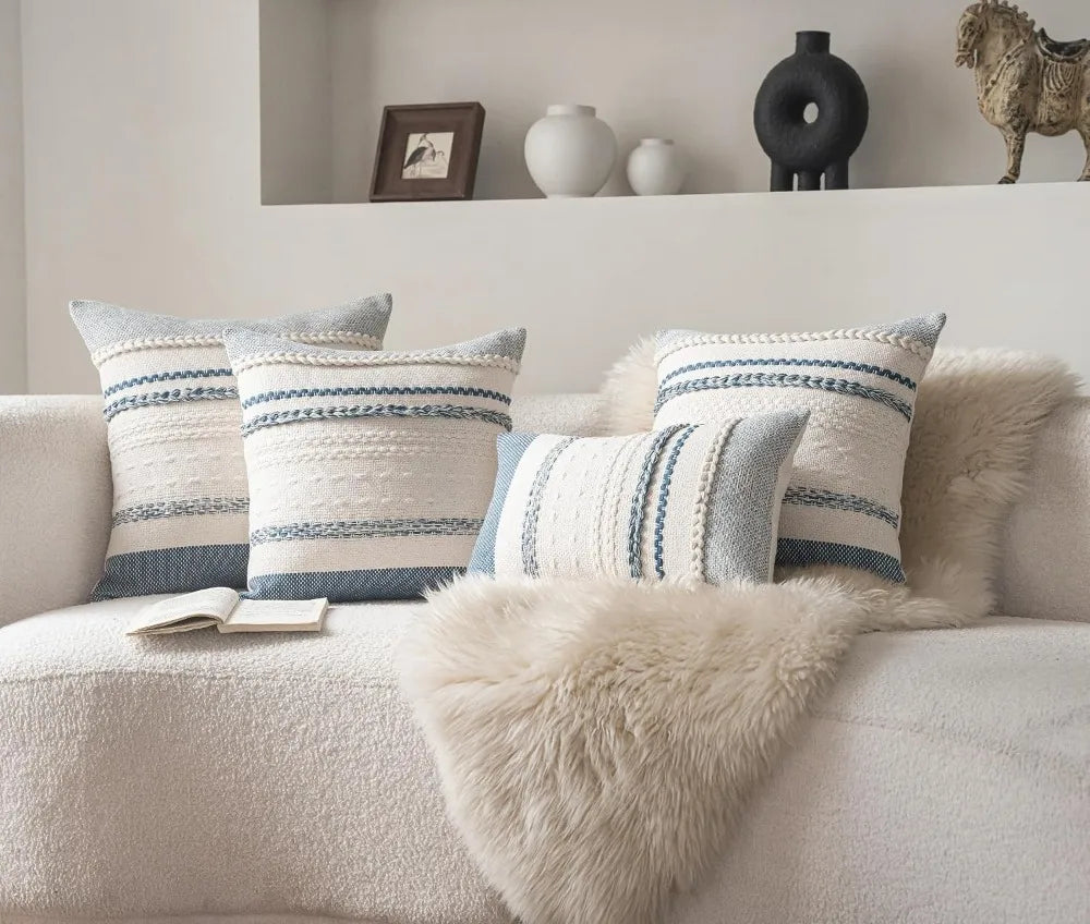 Boho Throw Pillow Covers Set Of 2, Textured Cushion Covers For Farmhouse Decor