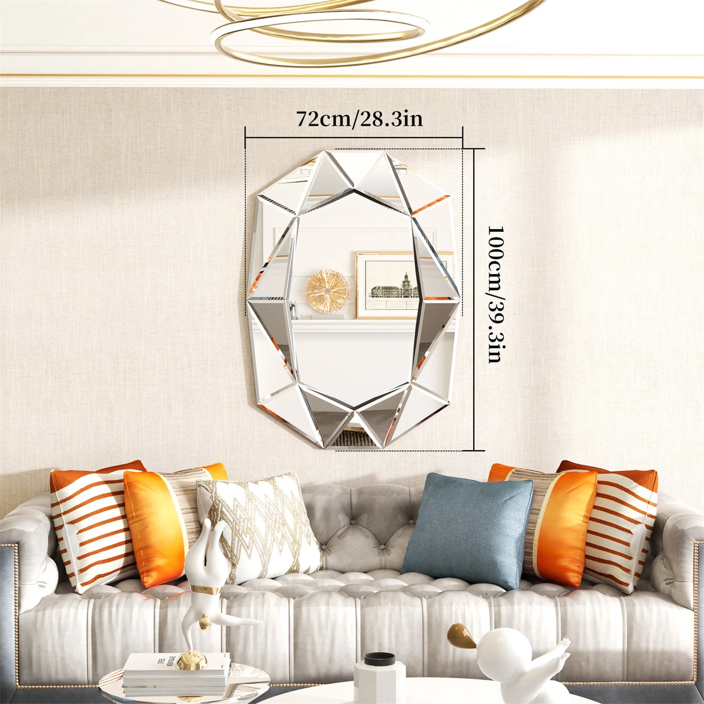 Asymmetrical Decorative Wall Mirror With Glass Inlaid Accent Venetian Style