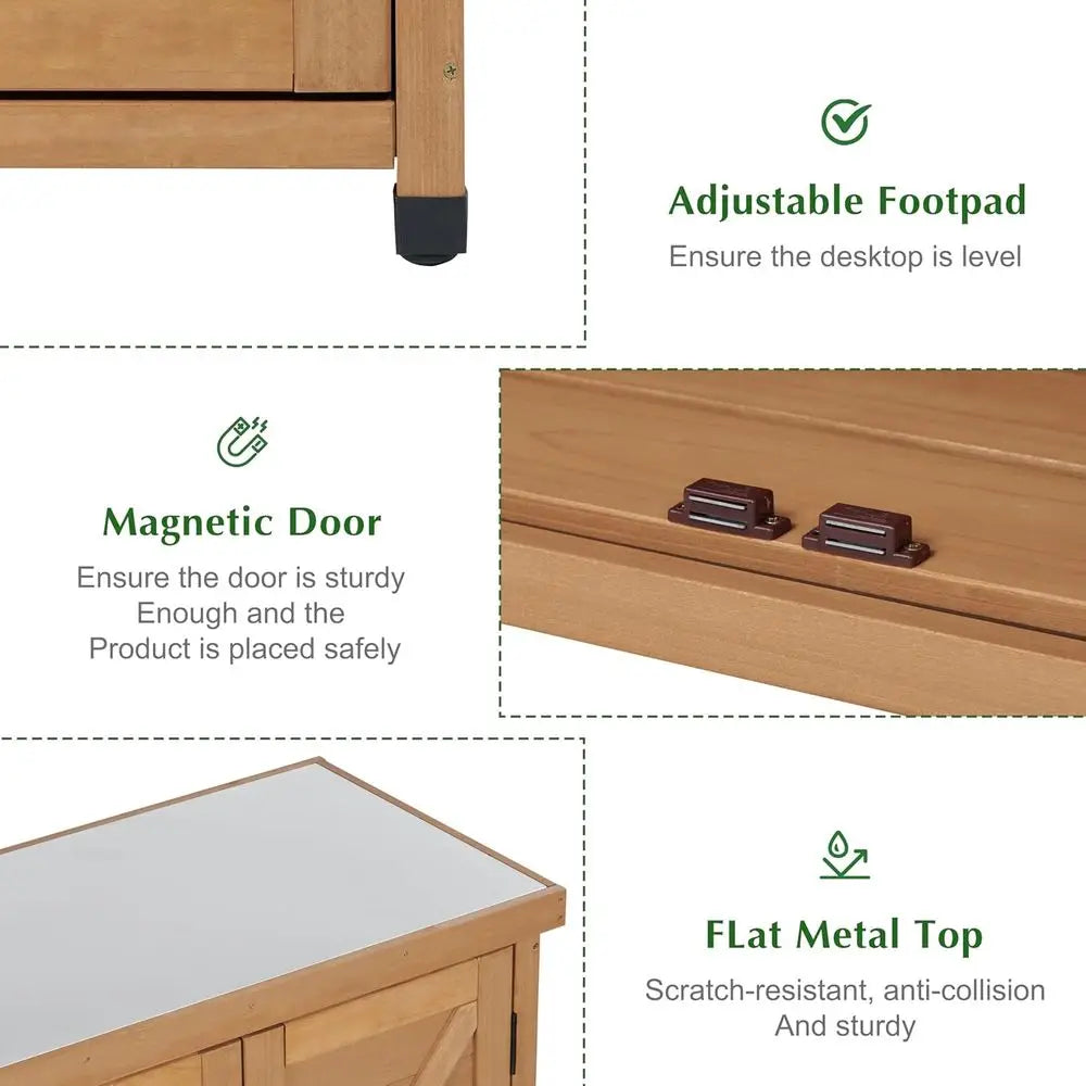 Outdoor Storage Cabinet Potting Bench Table With Metal Top