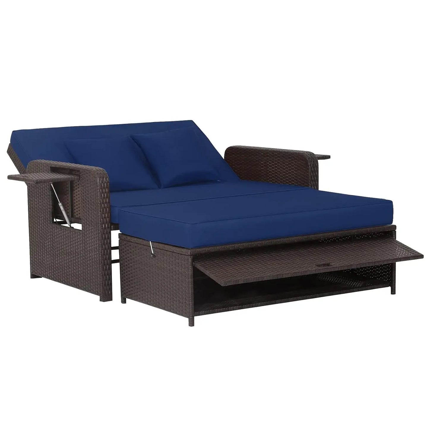 XIAOLANG Outdoor Patio Rattan Daybed With Cushions And Storage Ottoman