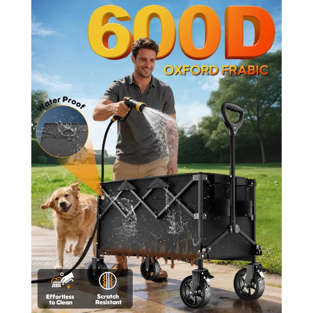 Durable Folding Wagon with All-Terrain Wheels, Brake, and Adjustable Handle