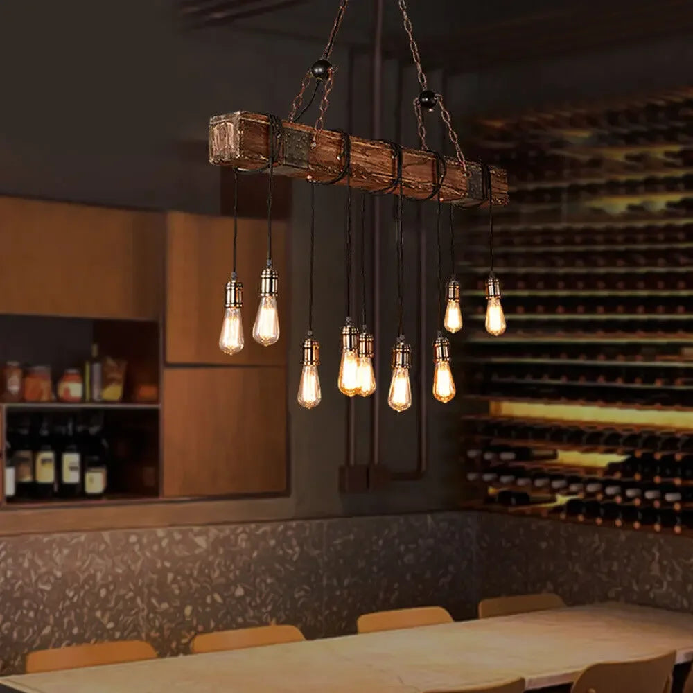 Wooden Beam Rustic Farmhouse Chandelier Pendant Light For Kitchen Island