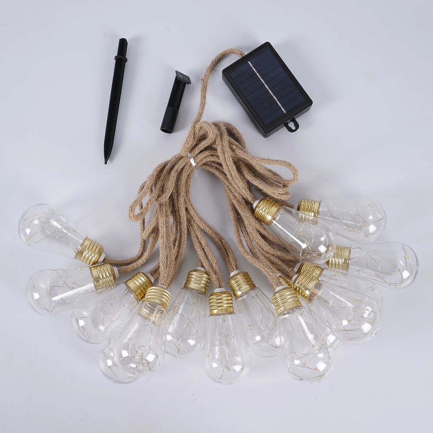 LEDOOR Solar Retro Hemp Rope String Light Outdoor 10 Modes