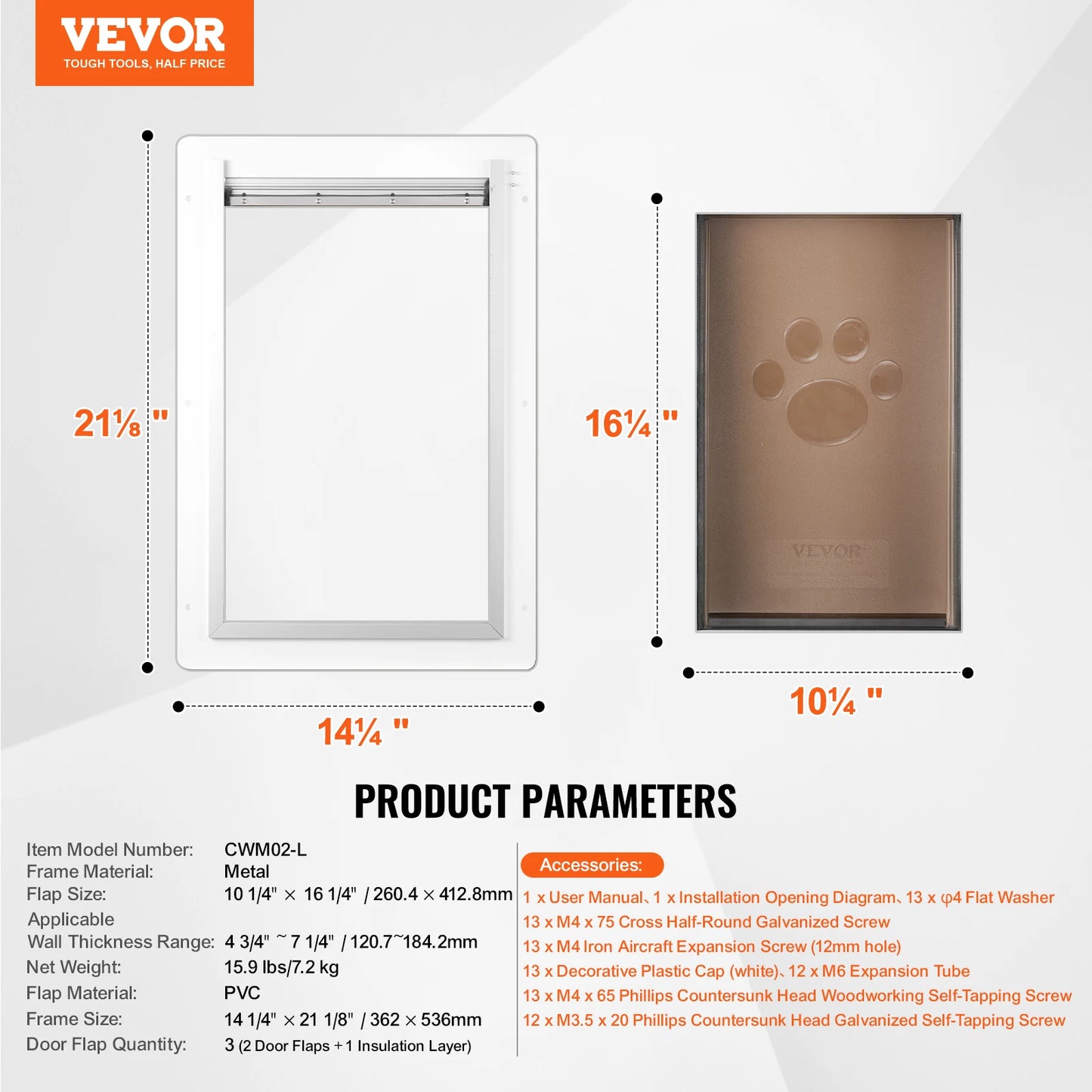 Pet Door Metal Frame Lock With 3 Flap System Weatherproof