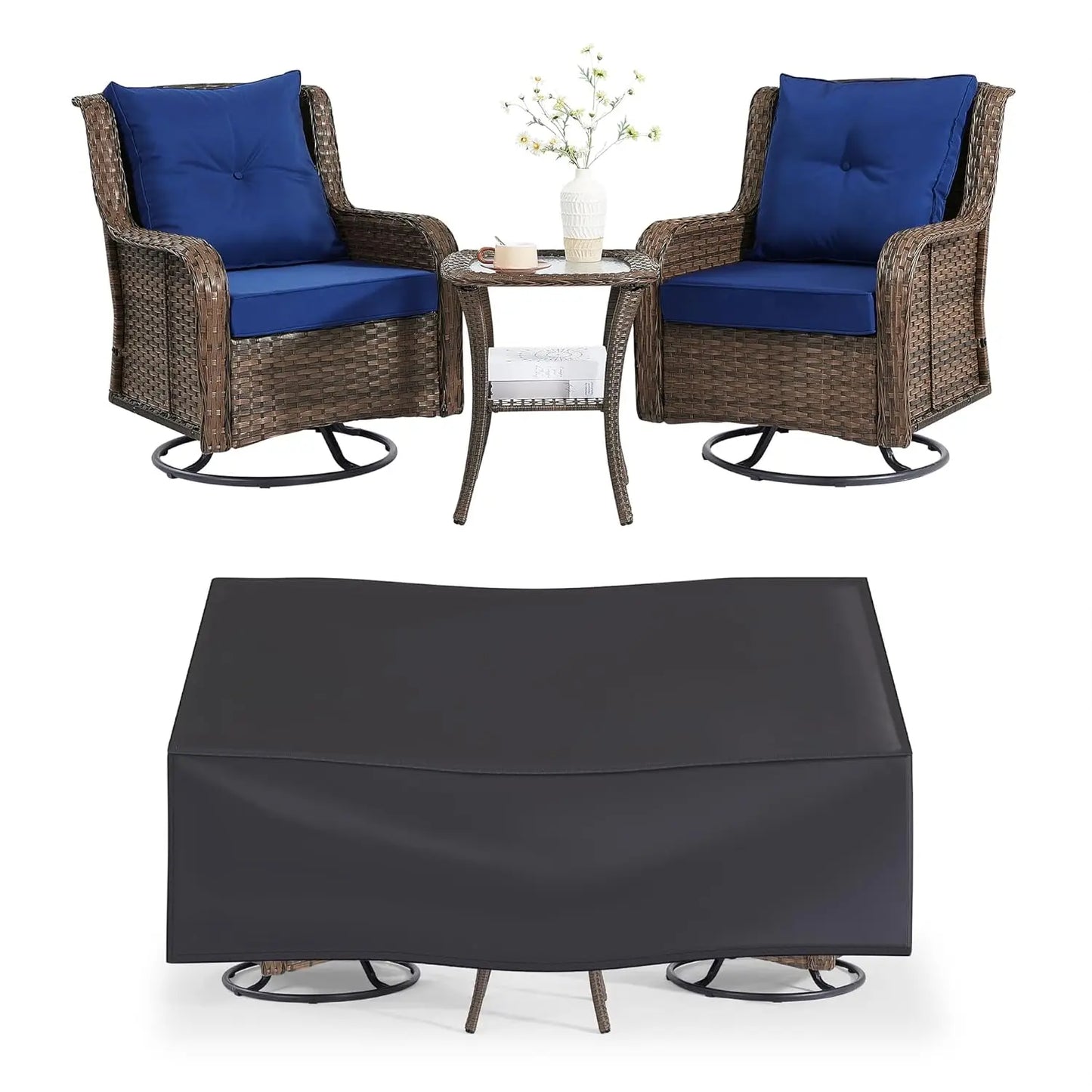 360 Degree Swivel Patio Set Wicker Chairs And Side Table