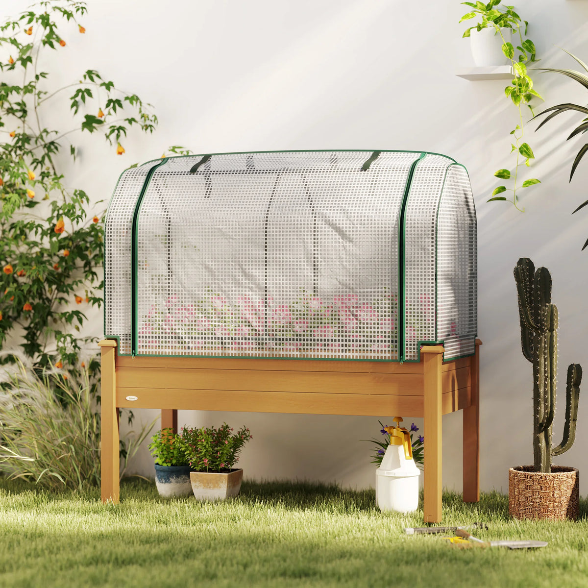 Outsunny Raised Wooden Planter Box For Outdoor Gardening
