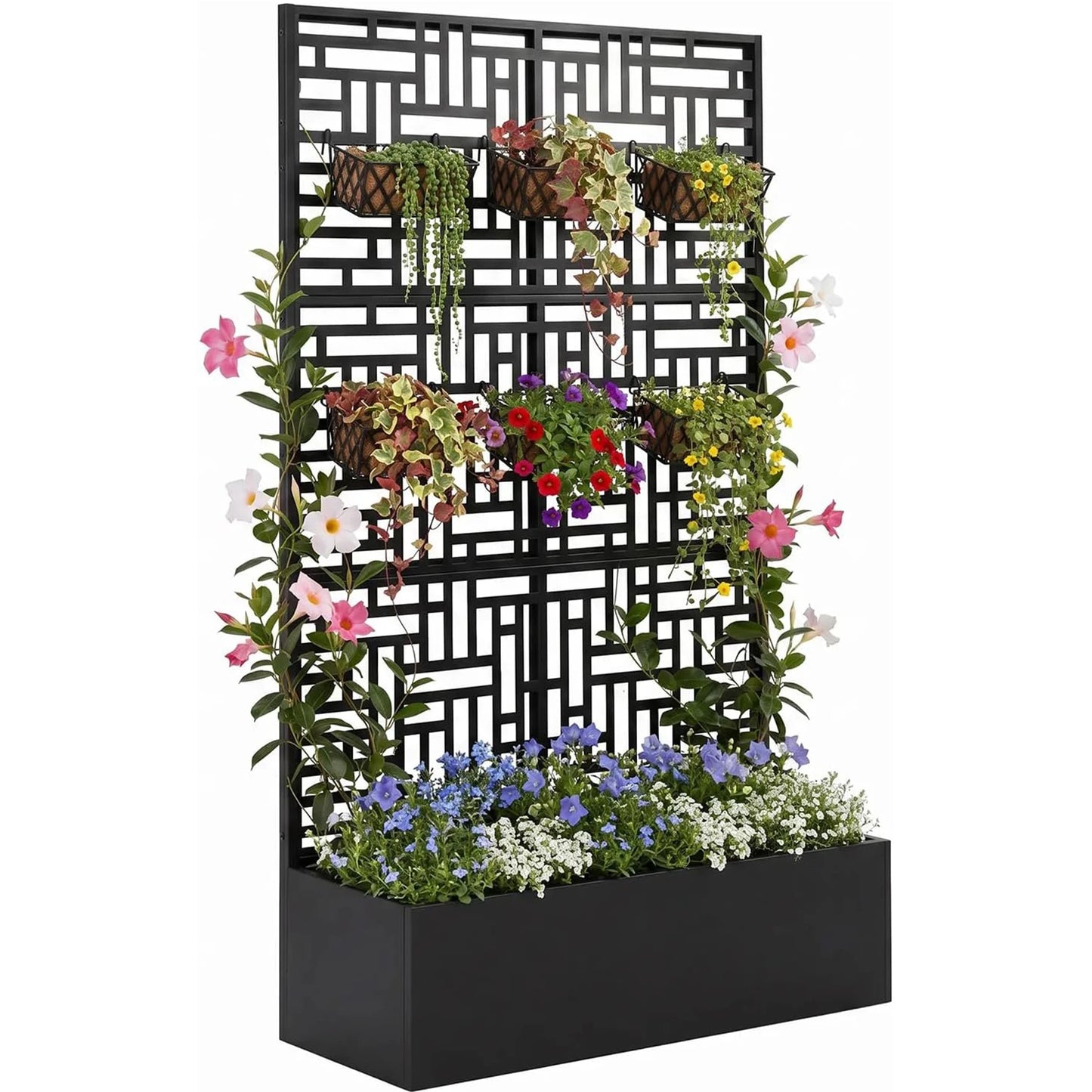 HiMISS Metal Raised Planter Box With Trellis Outdoor Garden