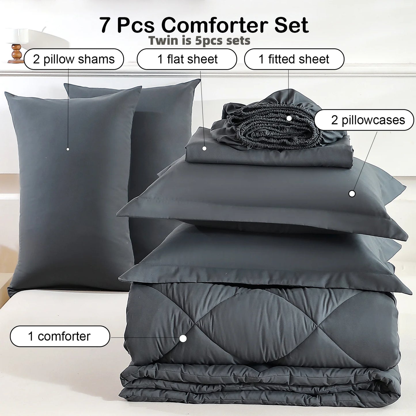 EasYum 7 Piece Quilted Polyester Bedding Set With Comforter Sheets