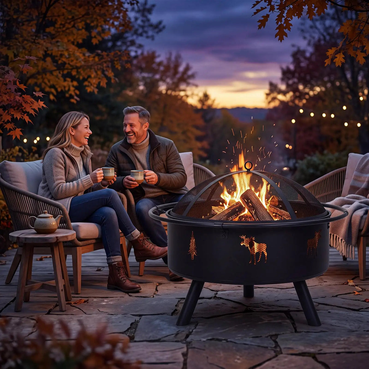 HiMISS Wood Burning Fire Pit With Spark Screen And Poker