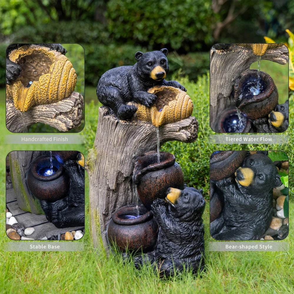 Bear Outdoor Water Fountain With LED Lights for Gardens