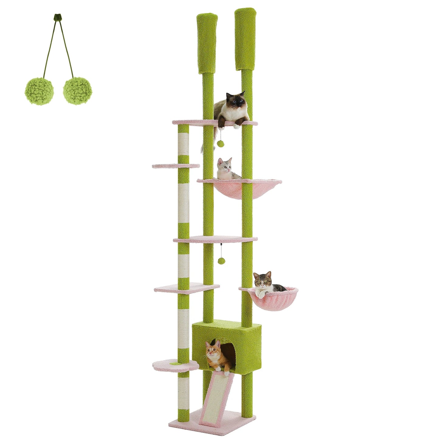 PETEPELA Cactus Cat Tree Floor To Ceiling With Condo Hammock