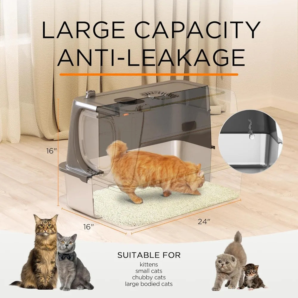 XIUWO Enclosed Stainless Steel Litter Box With Lid For Cats