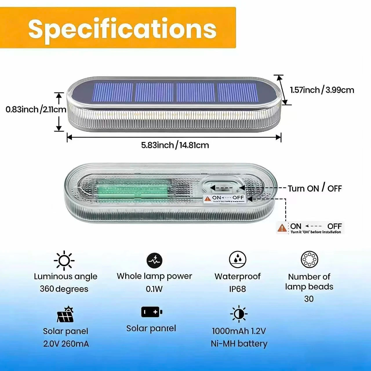 Solar LED Deck Lights Auto On Off IP68 Waterproof Outdoor