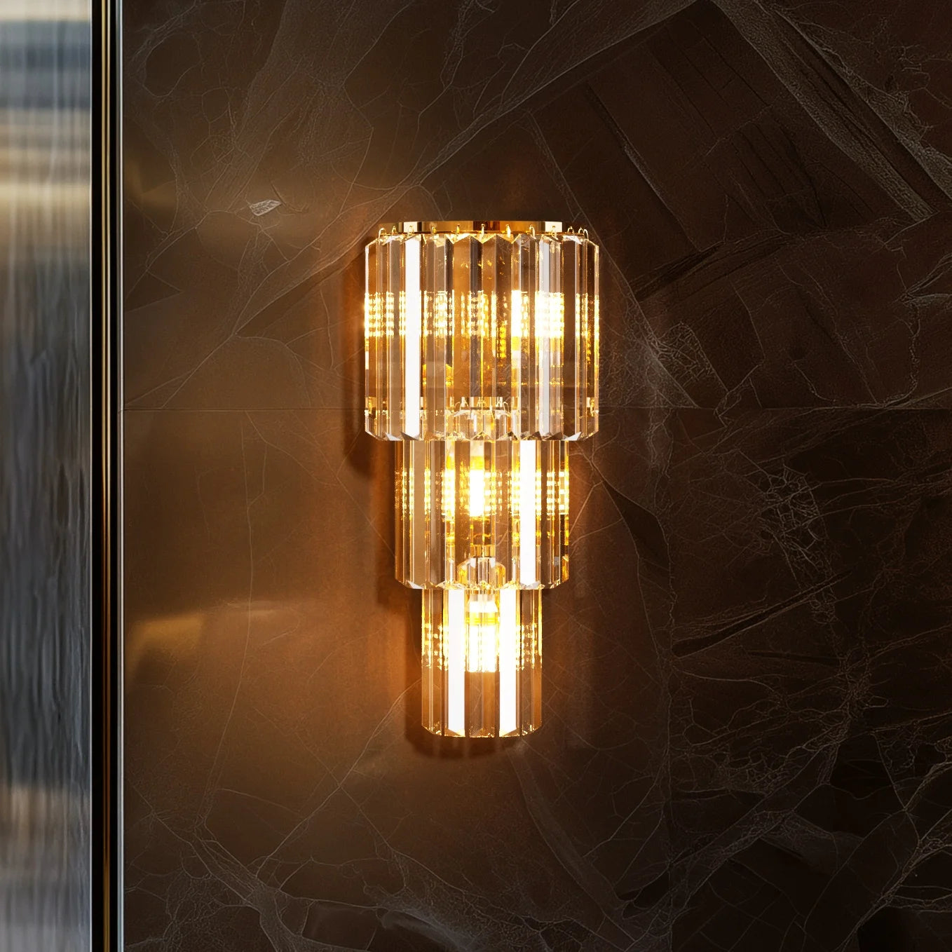 Luxury Crystal Wall Lamp Three Layer Sconce With E14 LED