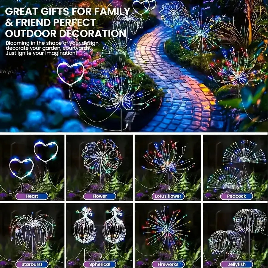Solar Powered LED Firework Garden Lights With Multiple Lighting Modes