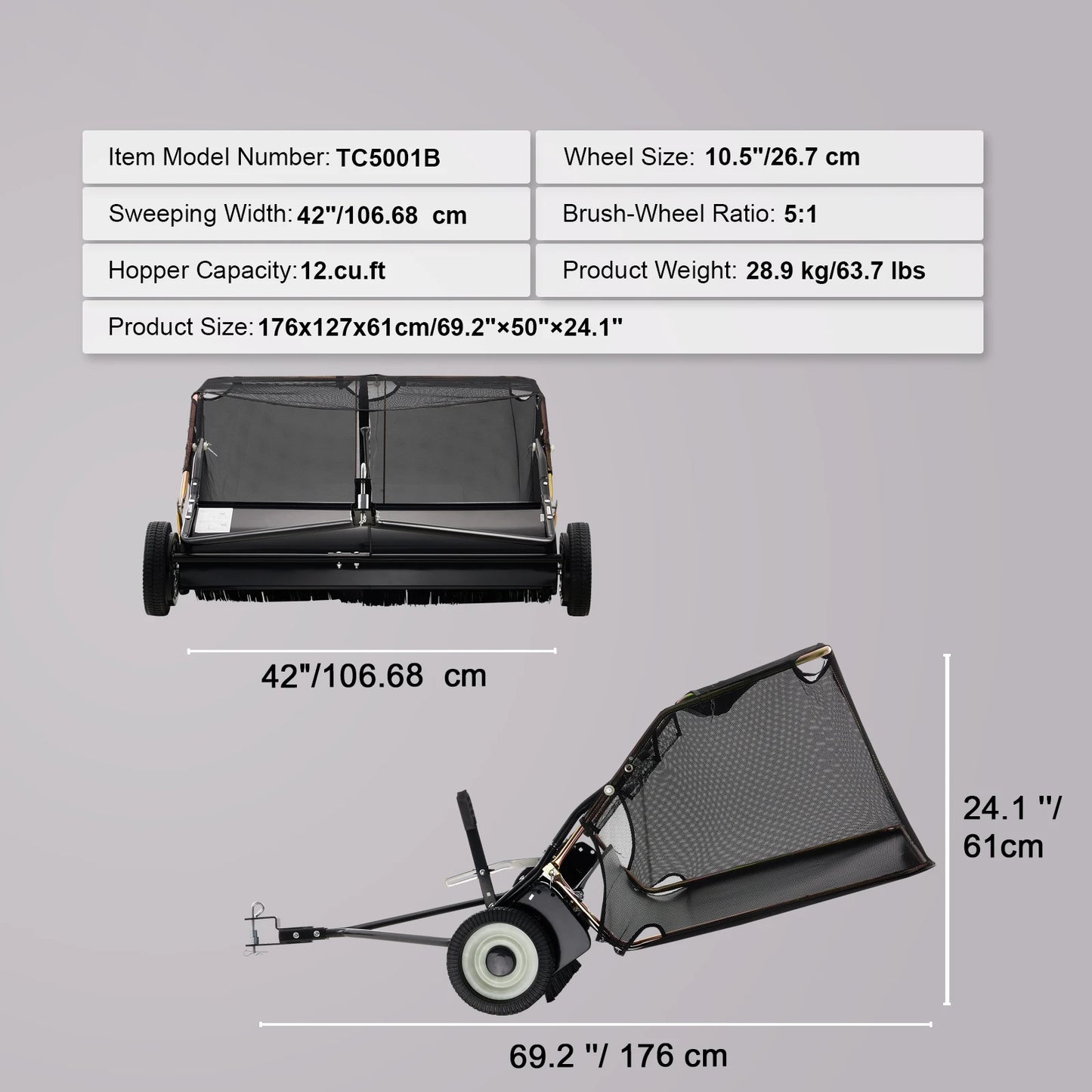 SucceBuy Heavy Duty Lawn Sweeper Tow Behind Leaf Debris Collector