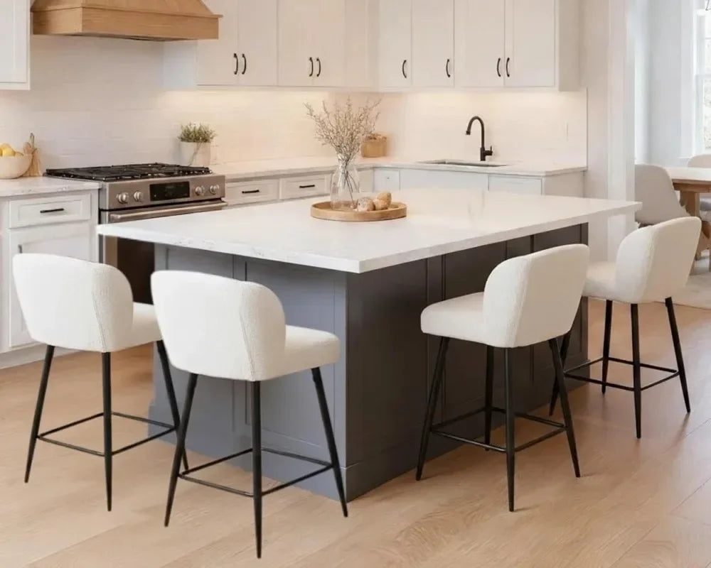 Modern Counter Height Bar Stools Set Of 2 Faux Sherpa Upholstered Back