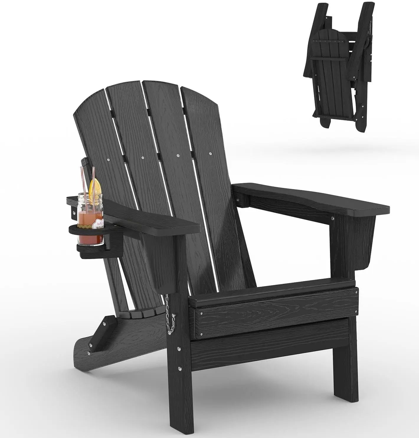Folding Adirondack Chair All-Weather HDPE Outdoor Cup Holder