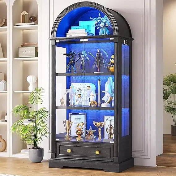 Curio Cabinet With Glass Doors Arched Display Case 4 Tier