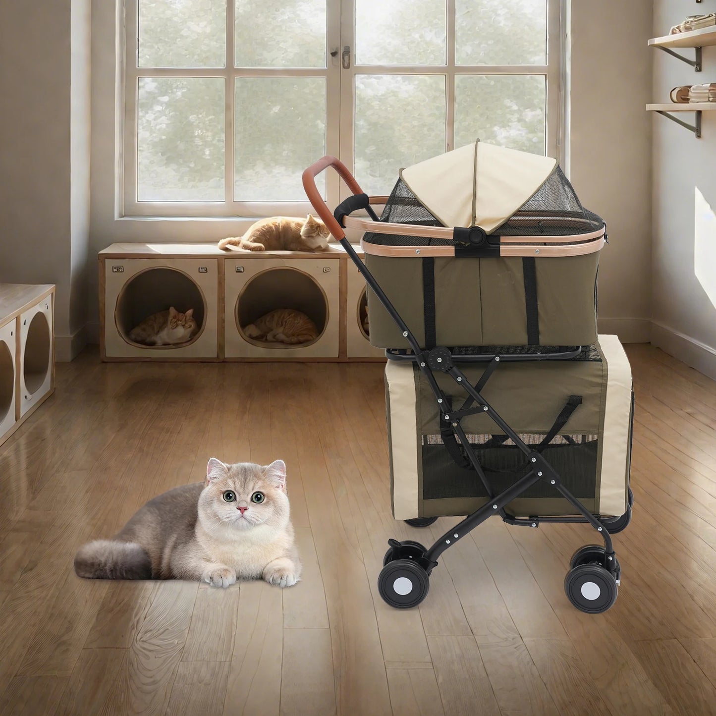 Bymaocar Foldable Pet Stroller For All Pets Two Tier Design