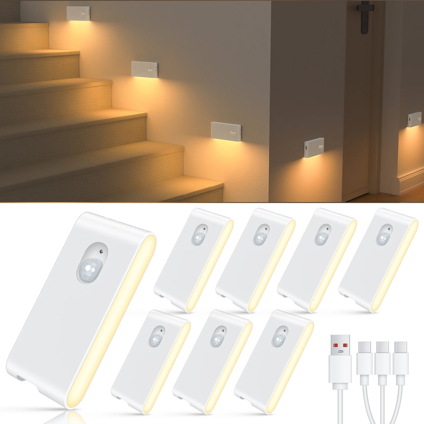 Willed Motion Sensor Wireless Stair Lights Battery Rechargeable Night Lights