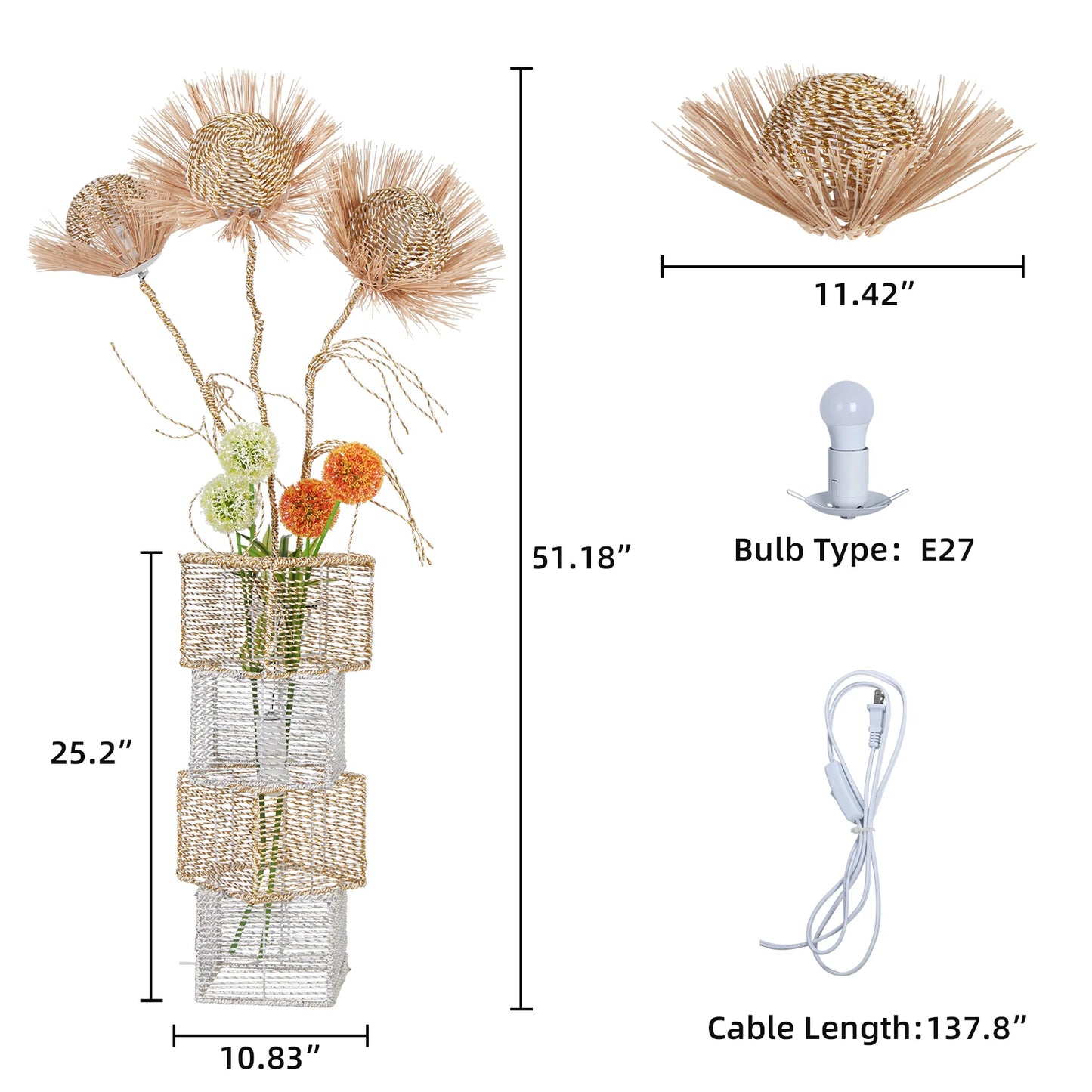 Modern Rattan Floor Lamp With Dimmable LED Night Light