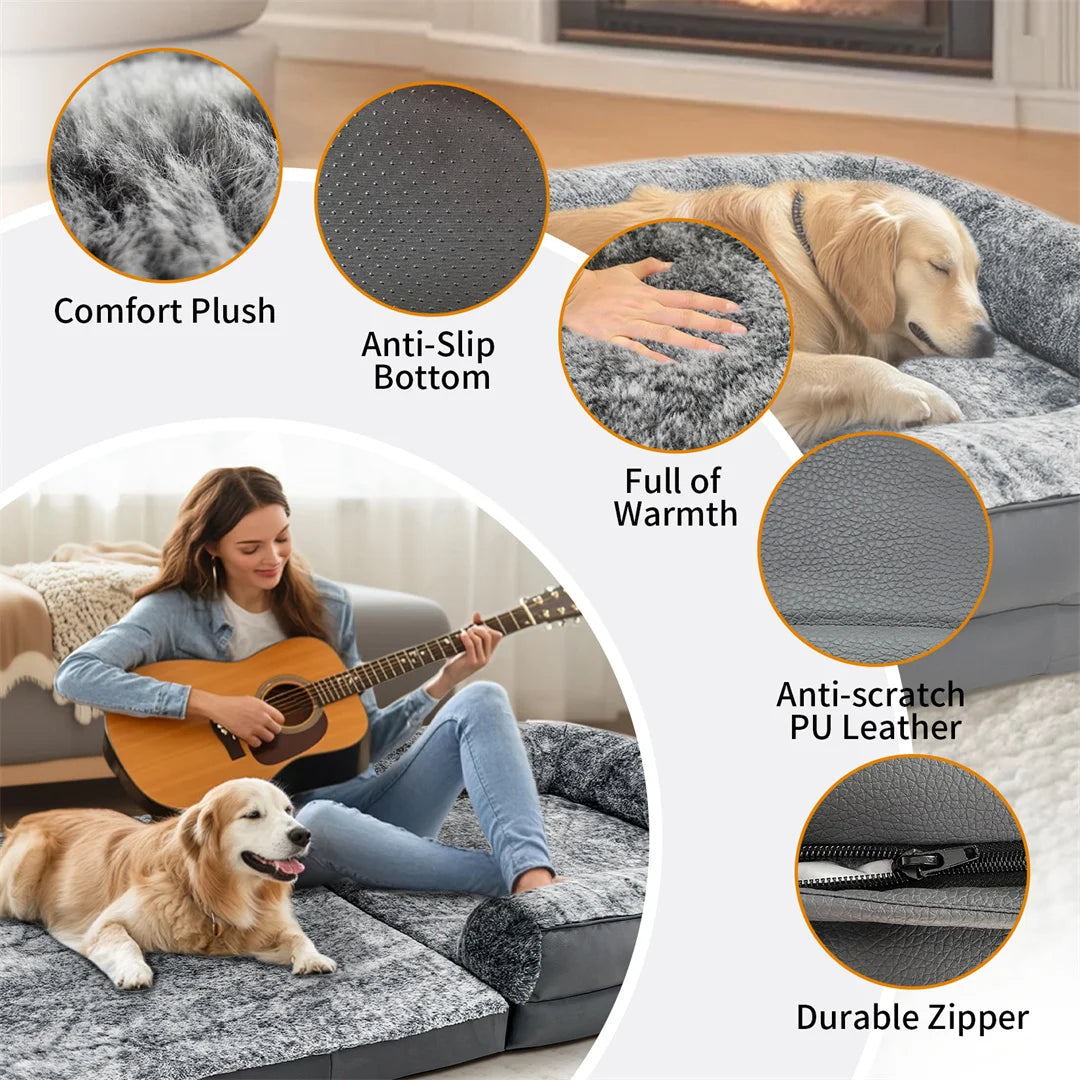 Bingopaw Giant Dog Bed Plush Cover Orthopedic Foam Base Foldable