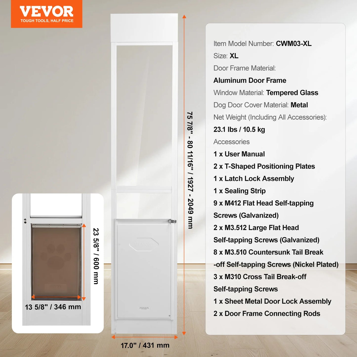 Dog Door For Sliding Glass Doors With Adjustable Fit