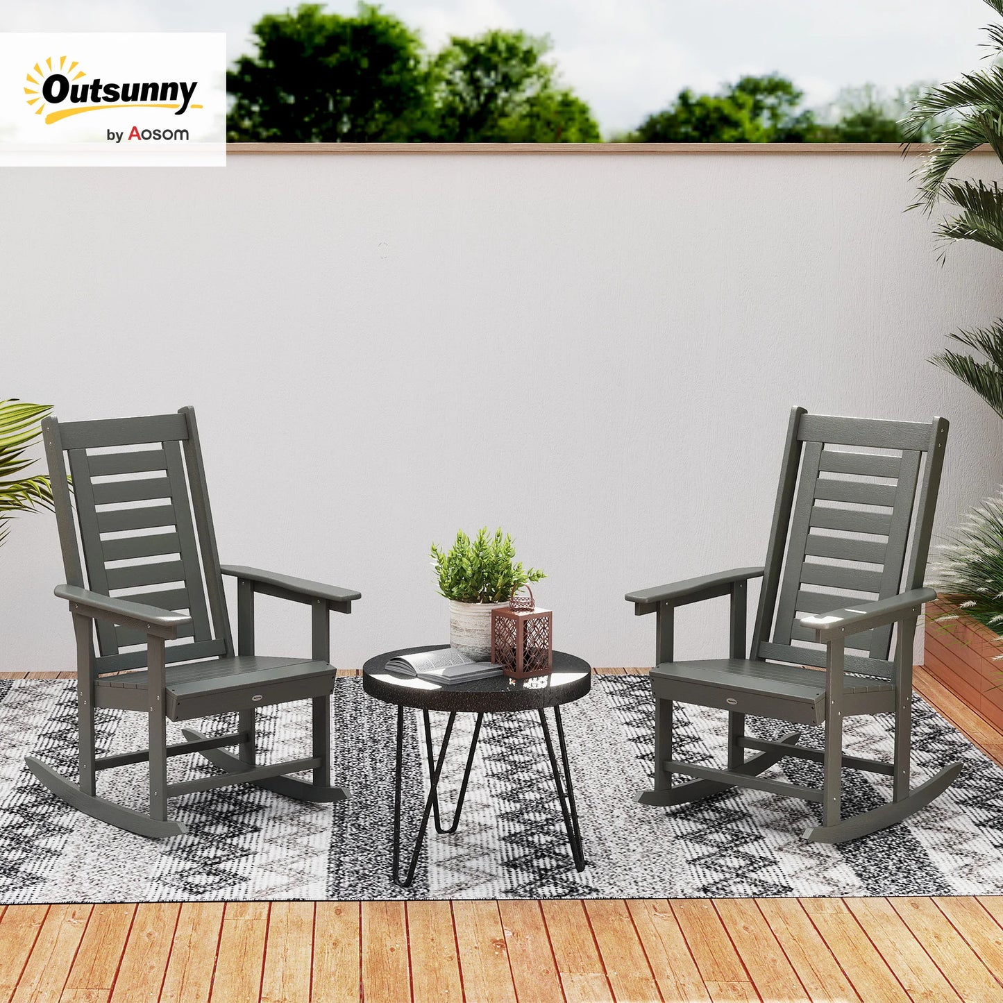 Outdoor Rocking Chairs Set HDPE High Back Patio Rockers