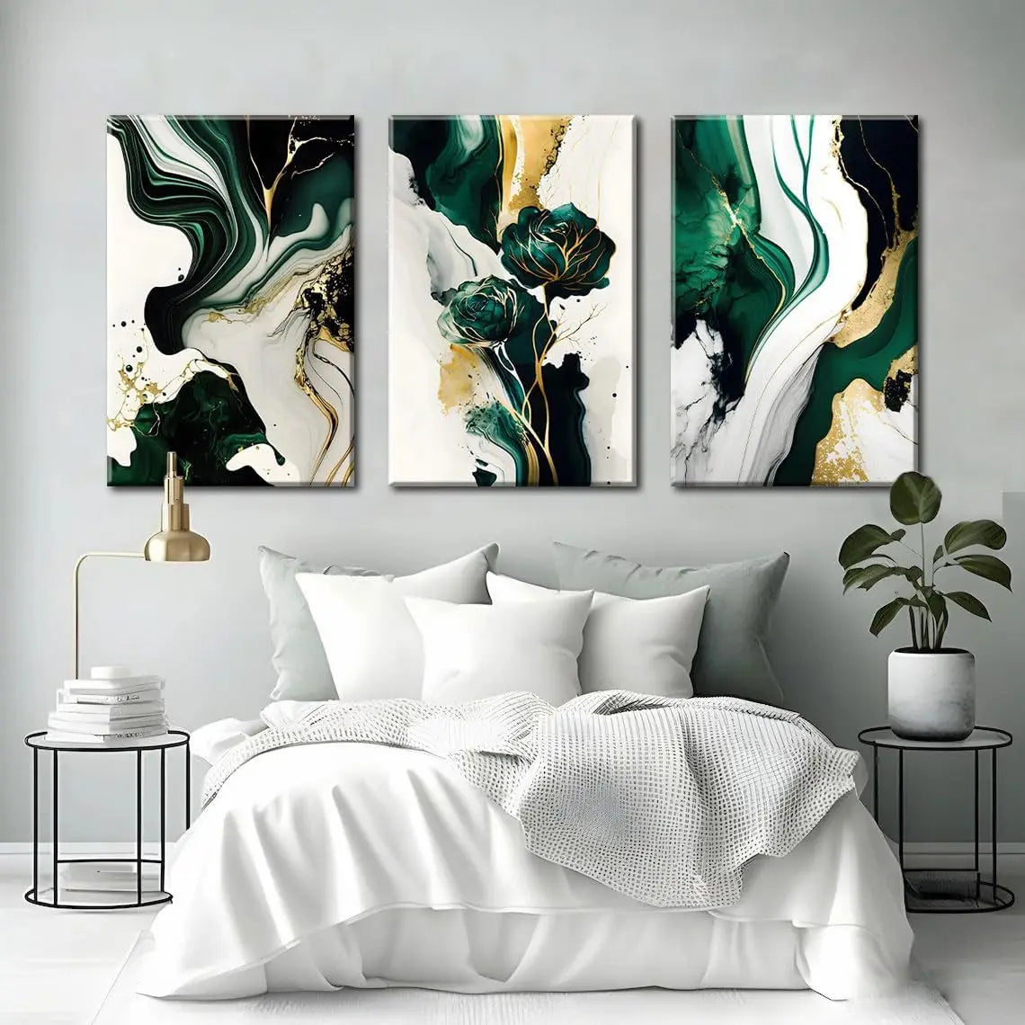 3-Piece Abstract Canvas Wall Art With Gold Accents