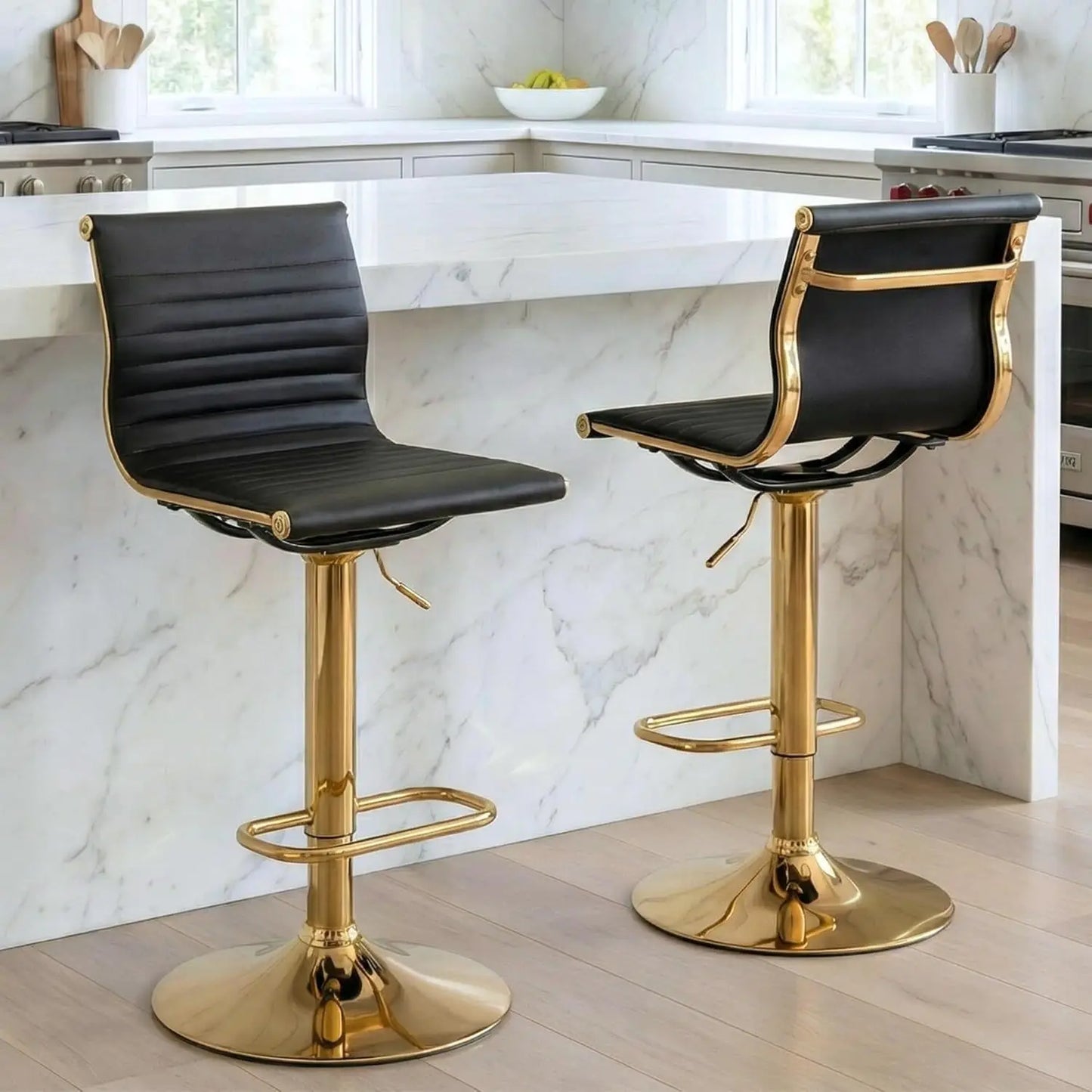 GUANGBAI Swivel Bar Stools With Back Set 2 Faux Leather
