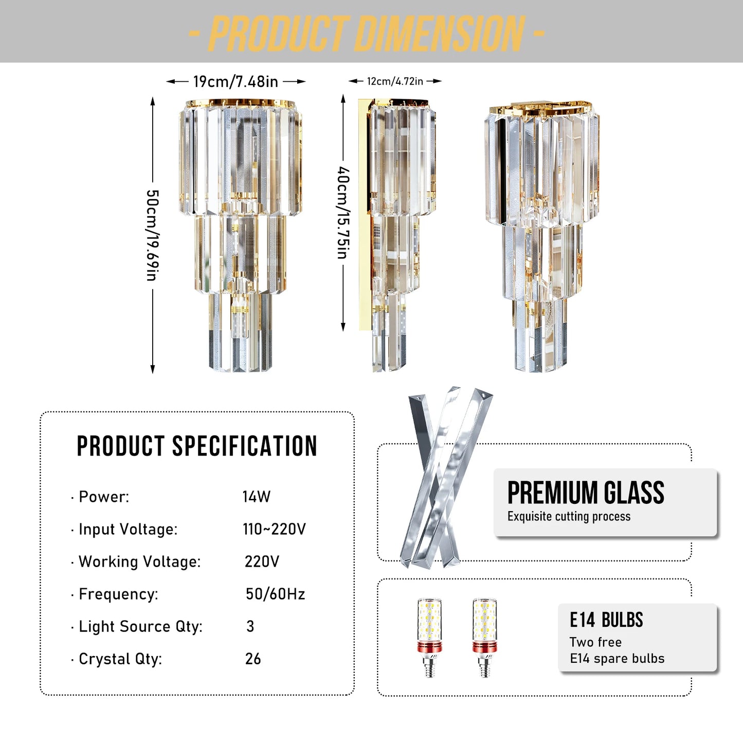 Vrygle Modern Crystal 3-Layer Wall Lamp Sconce LED