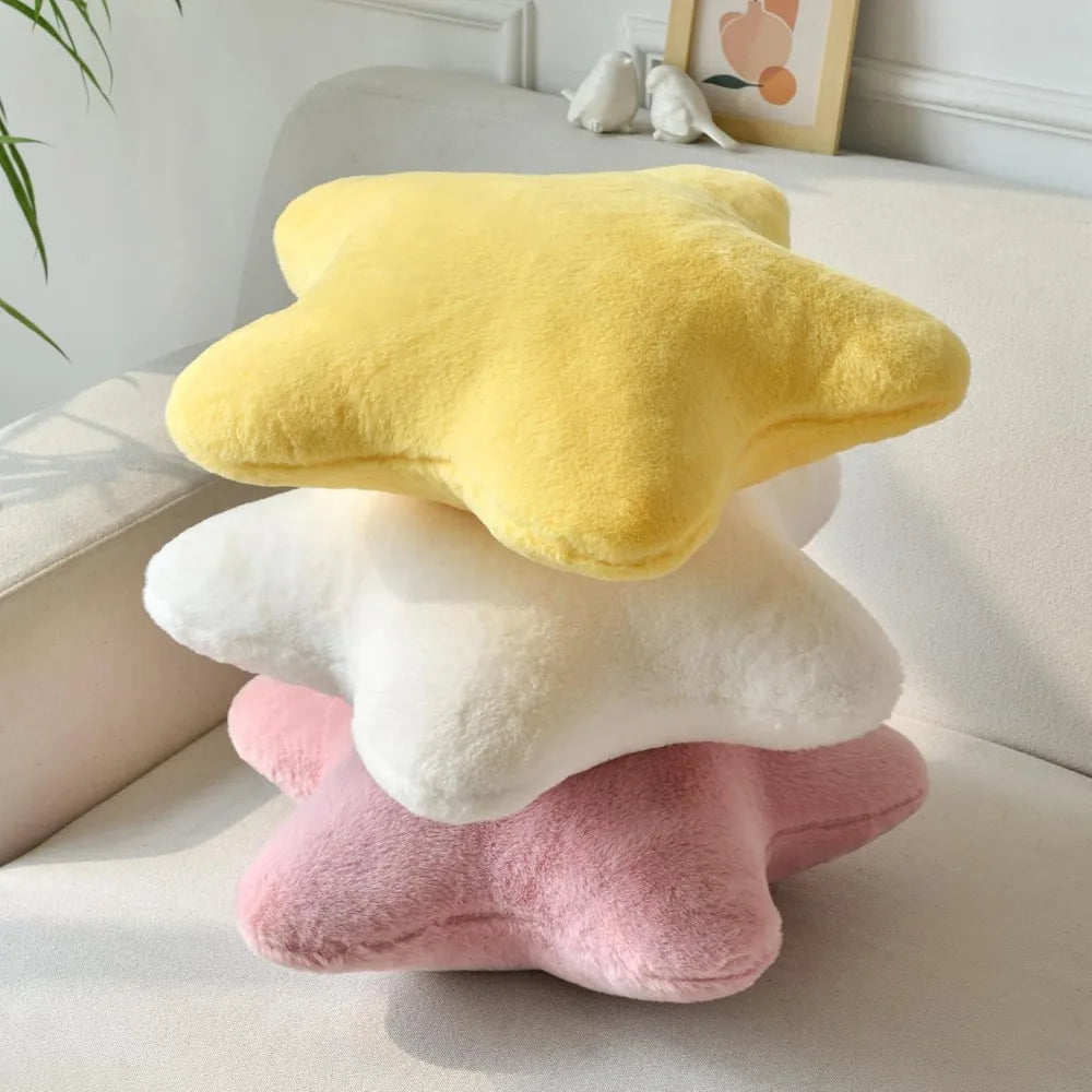 Star Shaped Faux Rabbit Fur Throw Pillow Plush Decorative Pillow