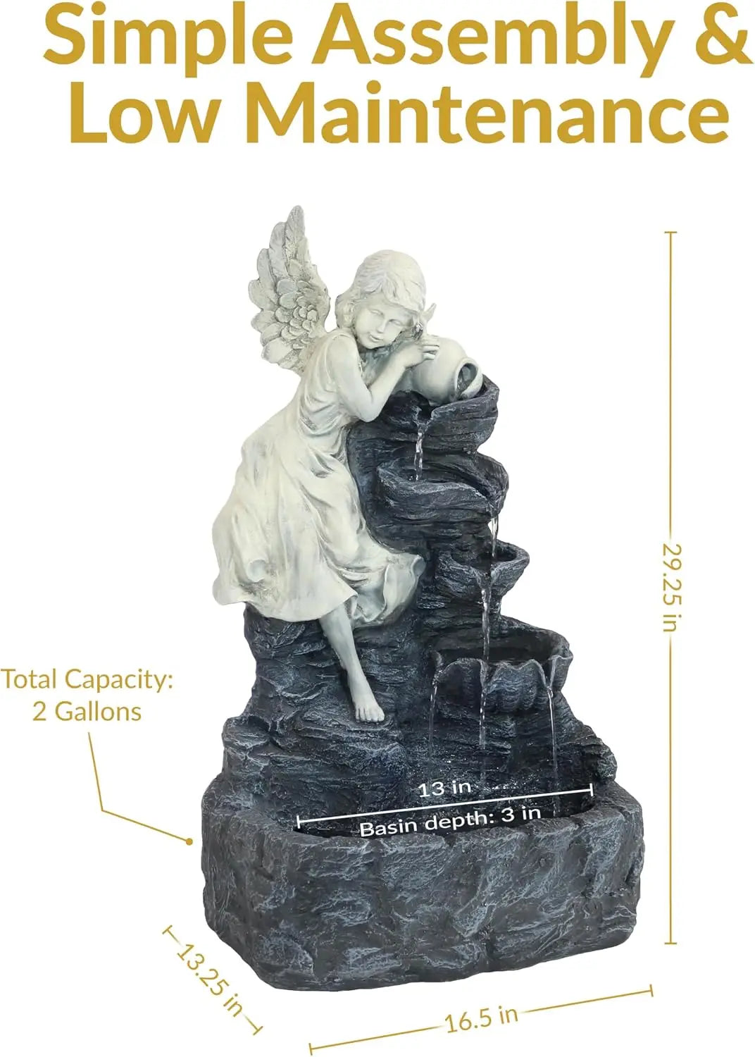 Sunnydaze Angel Falls Outdoor Solar Water Fountain With LED Light
