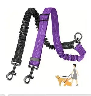 DCLOUD Dual Dog Leash Attachment Adjustable Shock Absorbing Bungee
