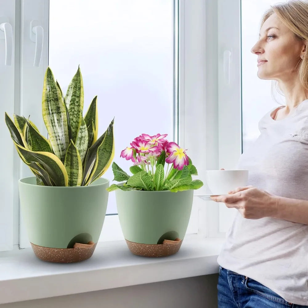 NBVCX Self Watering Plant Pots Set Of 5 With Drainage Saucers