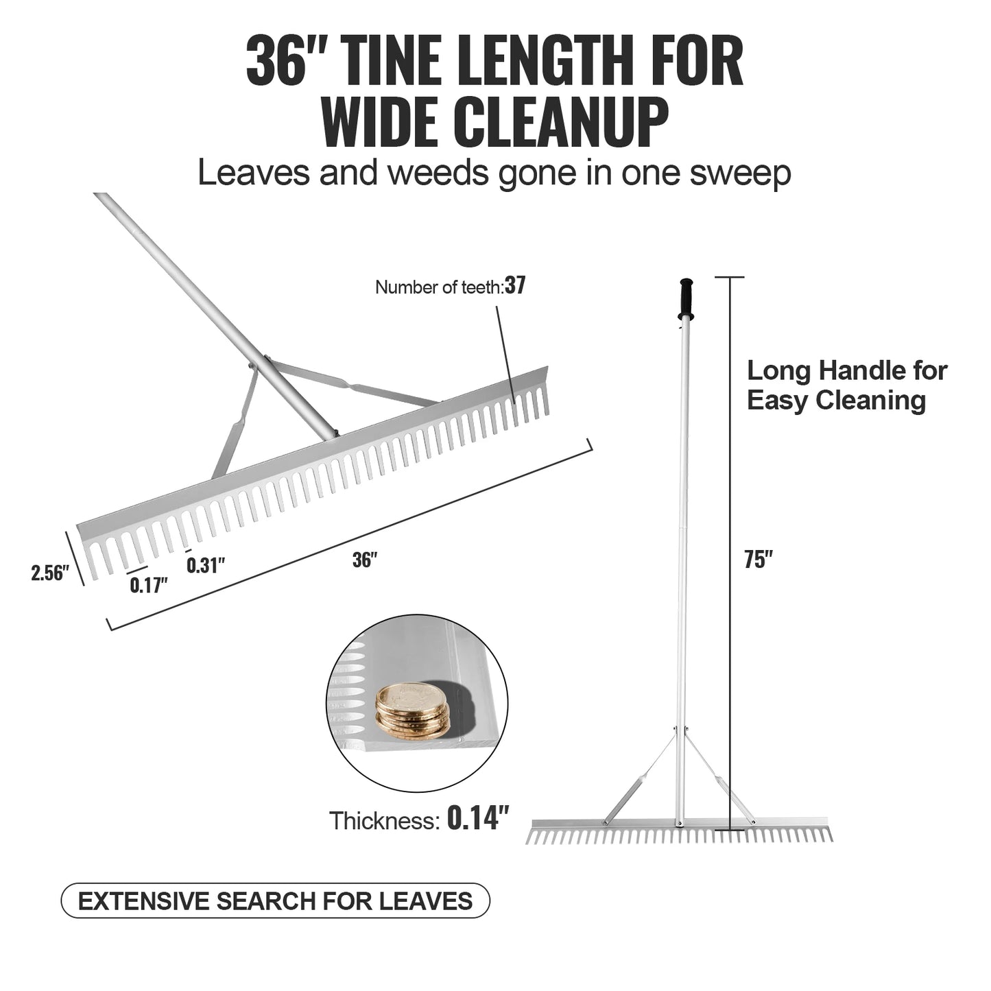 SucceBuy Aluminum Landscape Rake For Lawn Care And Garden