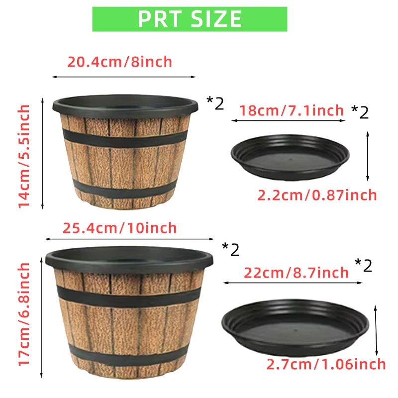 Indoor Resin Planter Barrel Style Flower Pot For Home Balcony