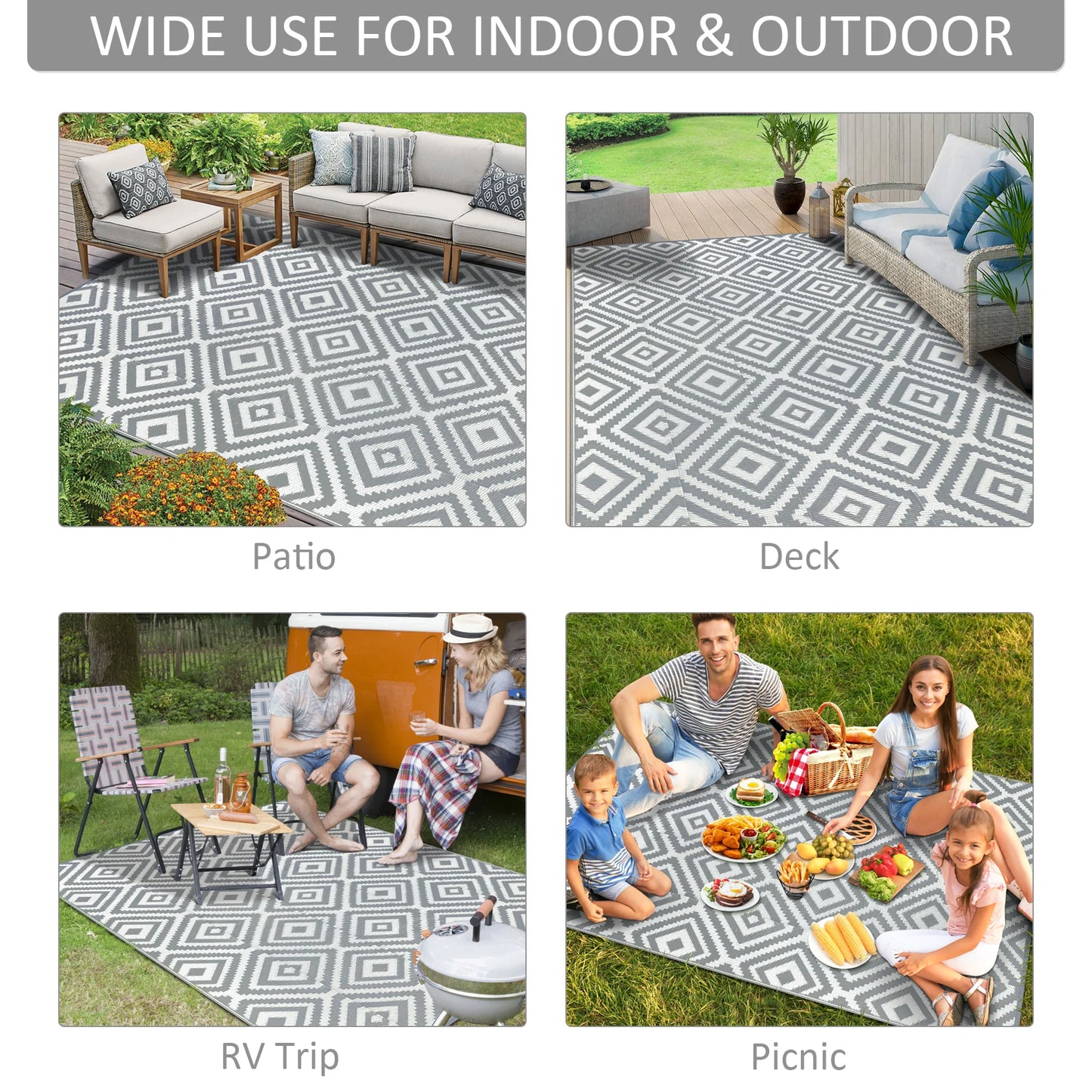Outdoor Reversible Plastic Straw Rug Waterproof Patio Carpet RV Mat
