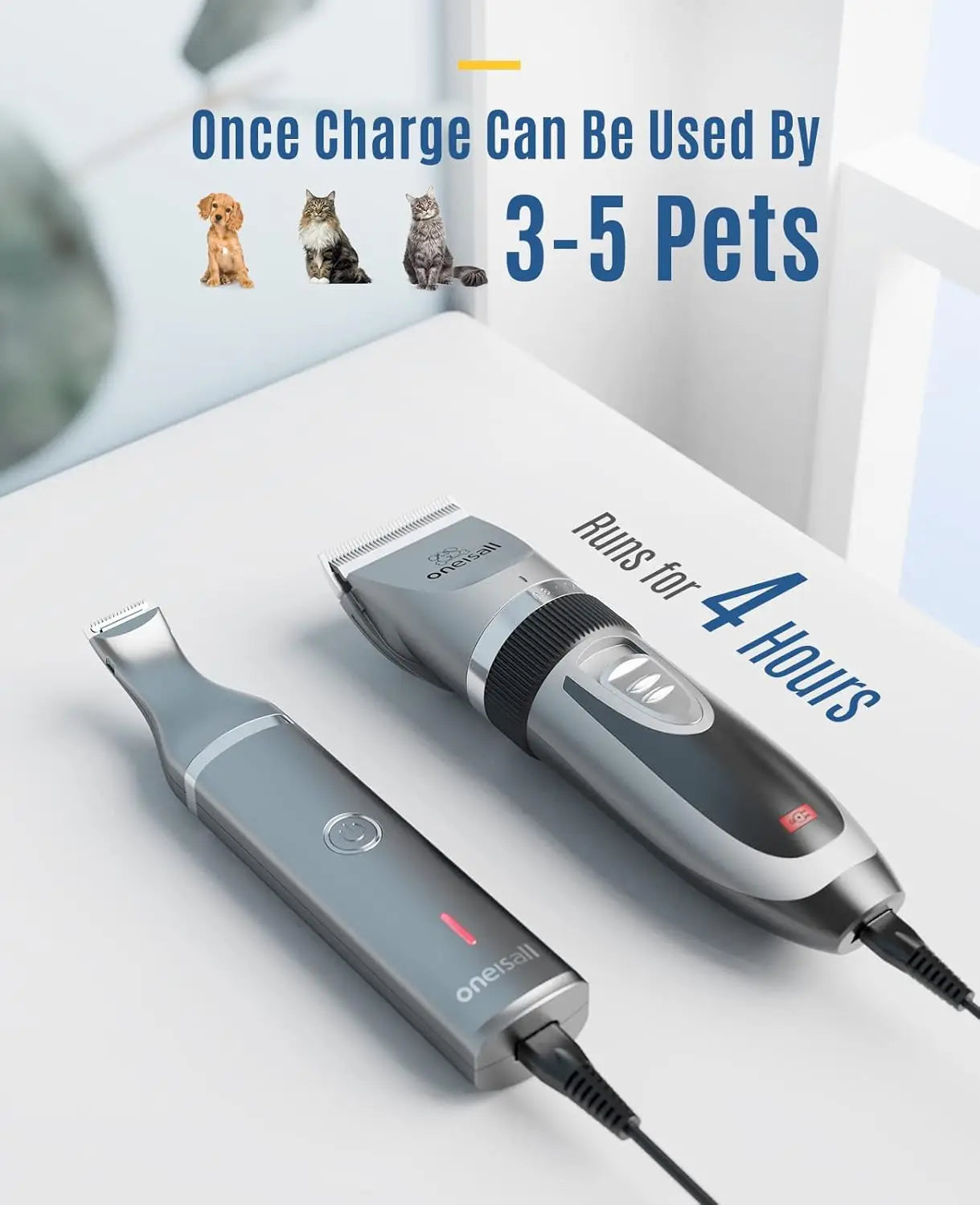 2-in-1 Cordless Pet Grooming Kit: Quiet Clippers, Paw Trimmer