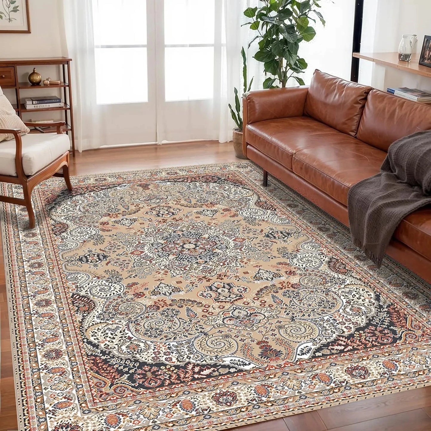 VIKAMA Bohemian Crystal Velvet Anti Slip Living Room Rug