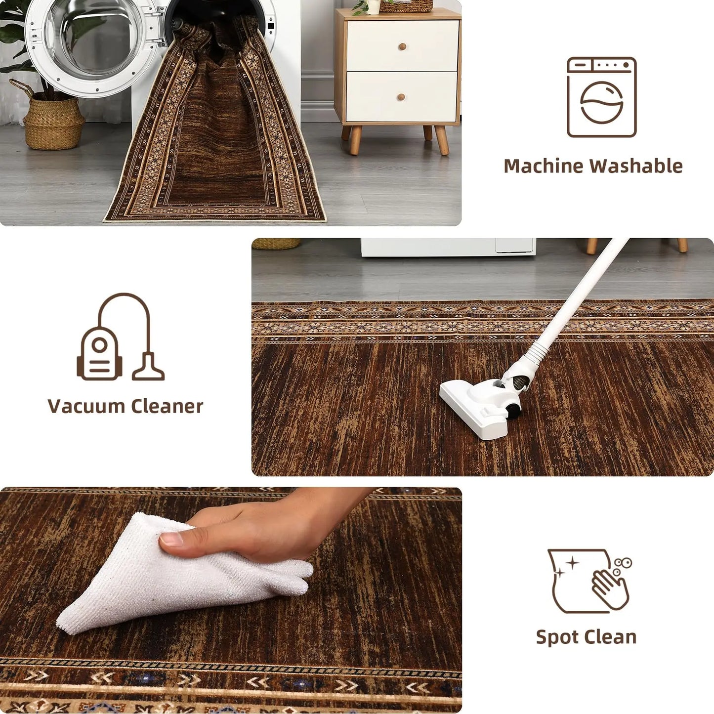 Washable Area Rug Modern Low Pile Non Slip Bordered Carpet