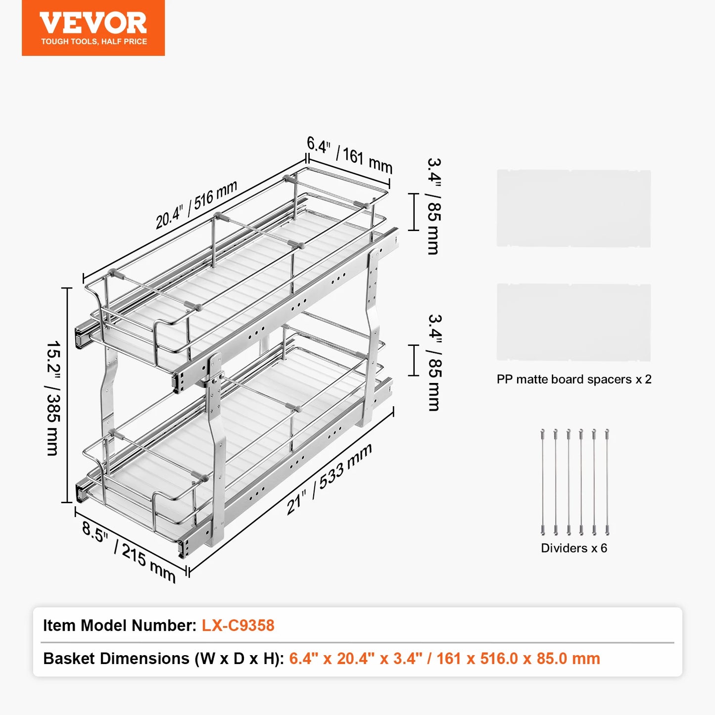 VEVOR Heavy Duty Pull Out Cabinet Organizer Stainless Steel Sliding Drawers