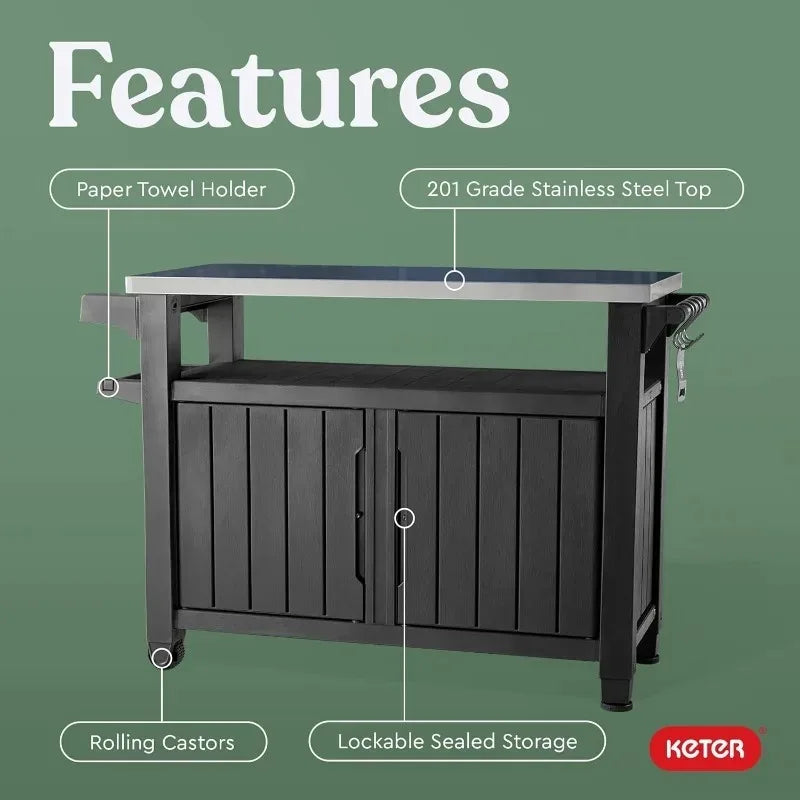 Outdoor Rolling Table Cart For Food Prep Storage Bar Grill